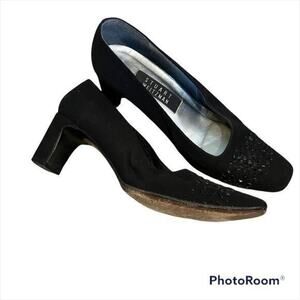 Black Satin Y2K/90’s Stuart Weitzman chunky heel with beads shoes